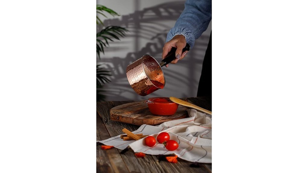 handmade copper saucepan with handle