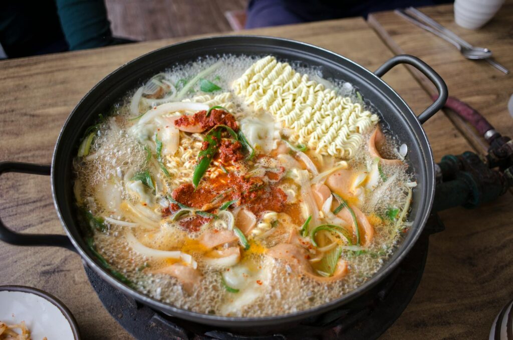 Noodles With Vegetables in a Pot