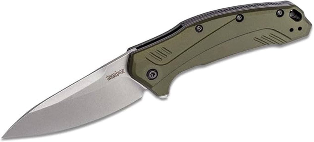 olive aluminum drop point knife