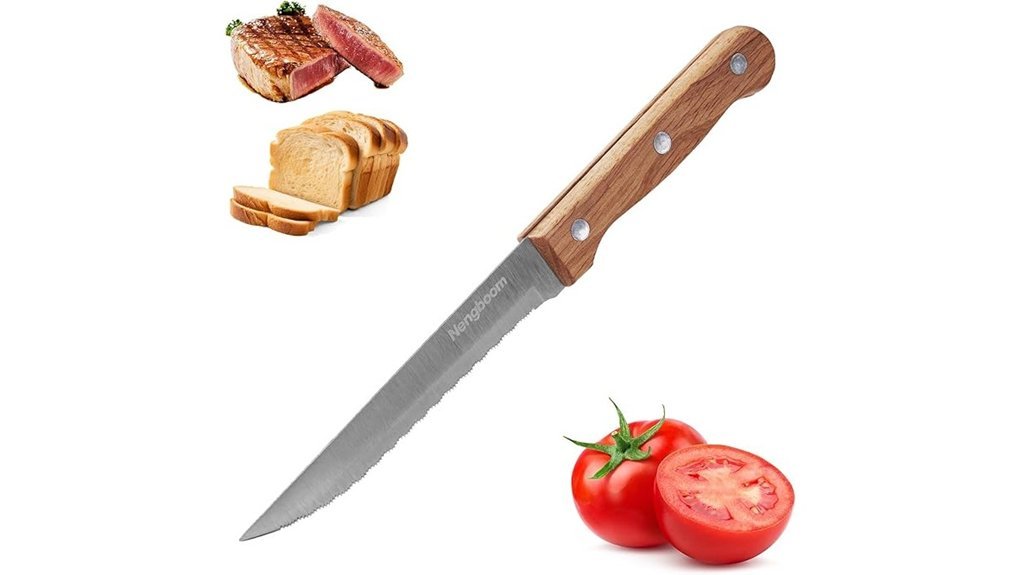 serrated knife with wood