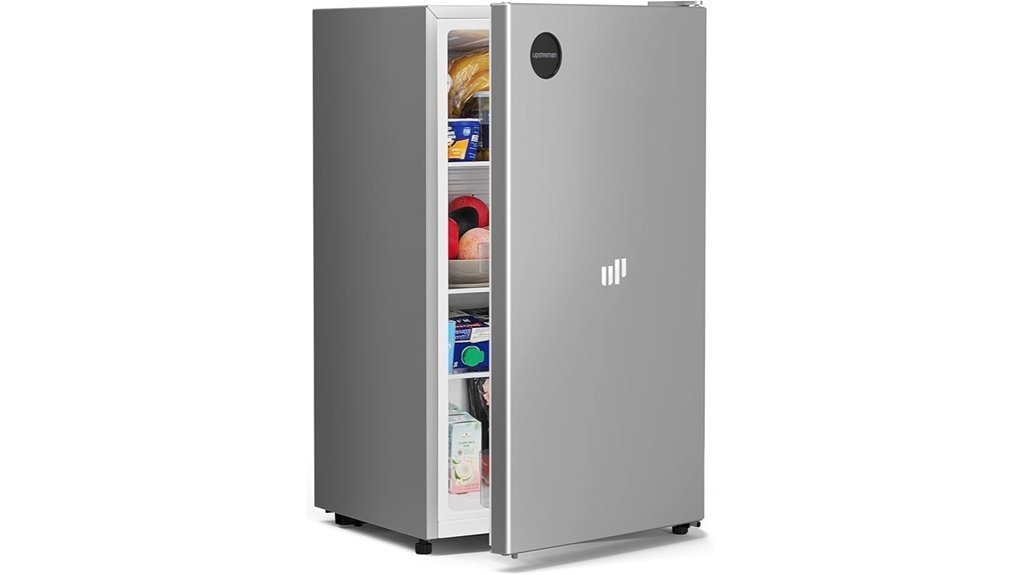 compact silver mini fridge