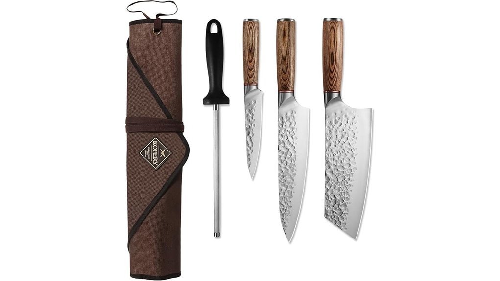 hammered knife set trio